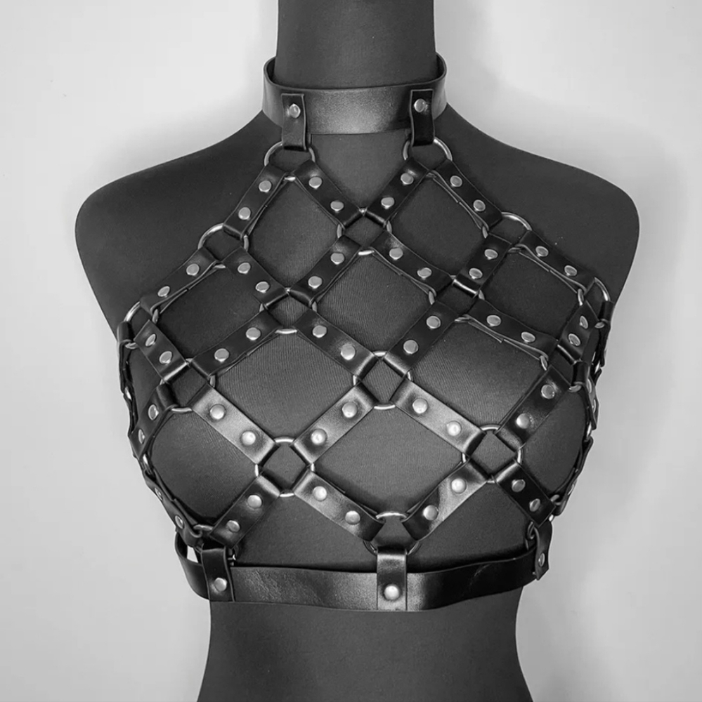 PU Leather Net Harness Top
